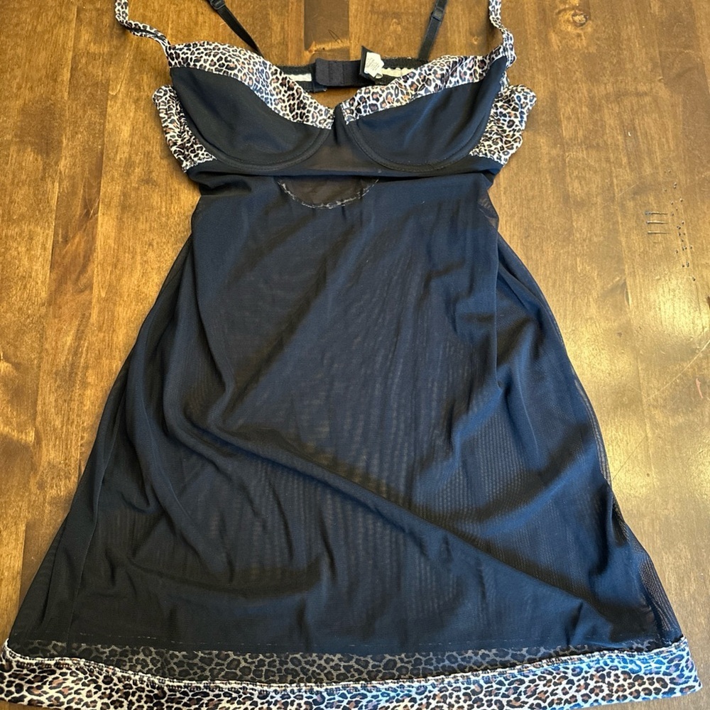 Vintage Fredericks Of‎ Hollywood Animal Print Lingerie Y2K Womens M Black Sexy